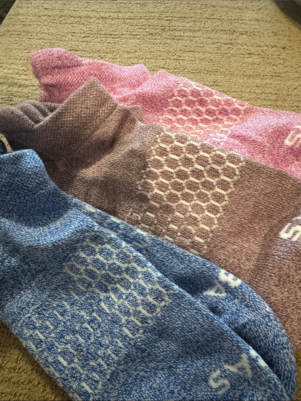 Bombas Cozy Patterned Knit Socks Trio - Pink, Brown, Blue